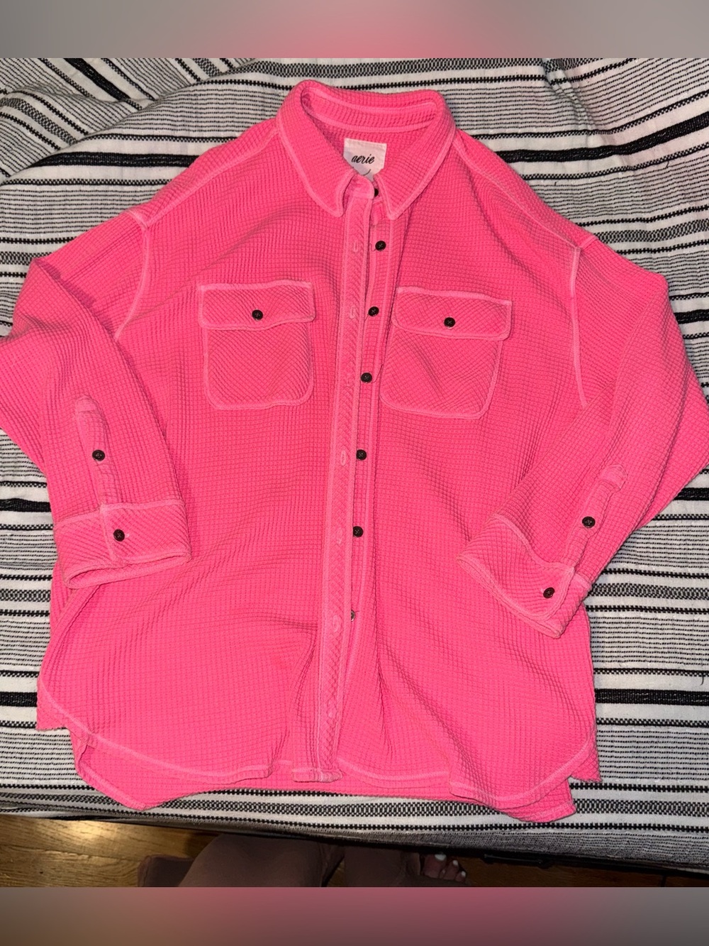 Aerie LumberJane Waffle Shirt NEON PINK